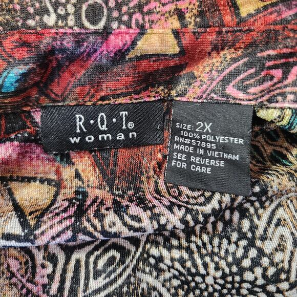 R Q T Black Silky Soft Stretch Button Up Long Sleeve Blouse Size 2XL - Picture 5 of 5